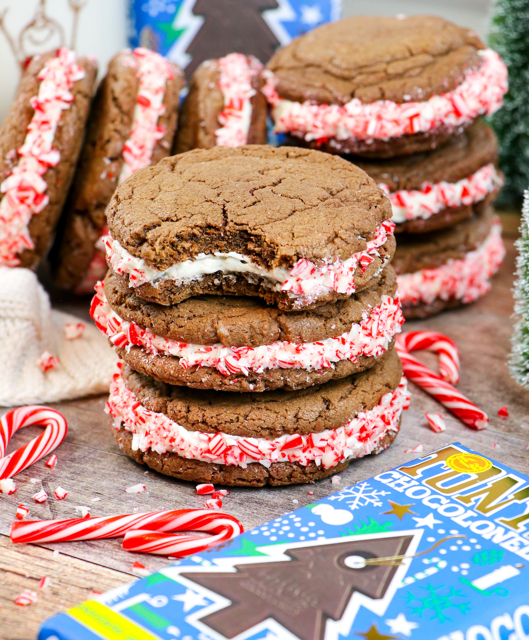 Peppermint Brownie Cookie Sandwiches